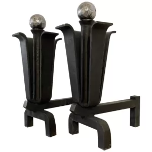 Stylish Pair of Mid-Century Modern Andirons or Firebogs