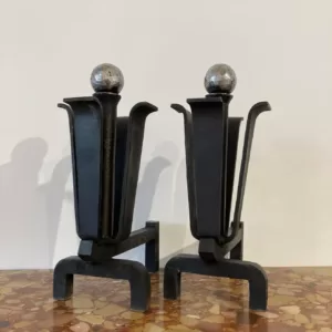 Stylish Pair of Mid-Century Modern Andirons or Firebogs
