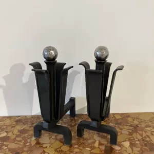 Stylish Pair of Mid-Century Modern Andirons or Firebogs