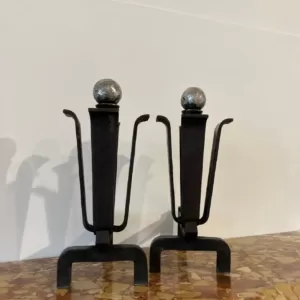 Stylish Pair of Mid-Century Modern Andirons or Firebogs