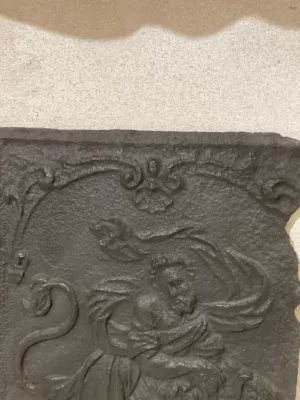 Antieke Decoratieve Gietijzeren Haardplaat