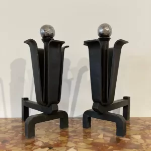 Stylish Pair of Mid-Century Modern Andirons or Firebogs