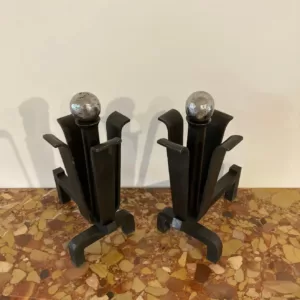 Stylish Pair of Mid-Century Modern Andirons or Firebogs