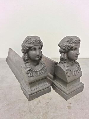 Antique Andirons / Fire Dogs, Woman with Necklace