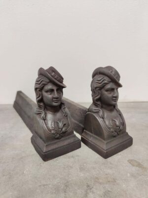 Antique Andirons / Fire Dogs, Woman with Hat