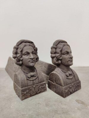 Antique Andirons / Fire Dogs, Man Wearing a Bow