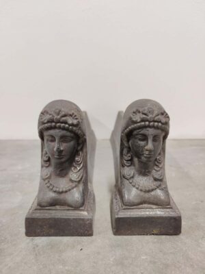 Antique Andirons / Fire Dogs, Woman with Beaded Veil