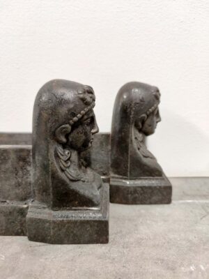 Antique Andirons / Fire Dogs, Woman with Beaded Veil