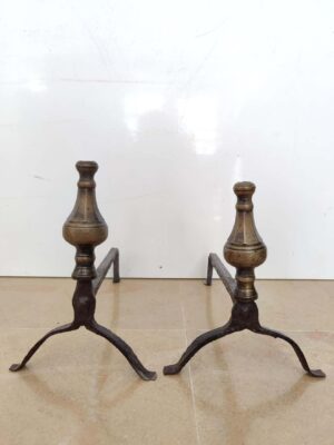 Antique Andirons with Brass Knobs