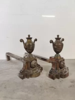 Antique Andirons / Fire Dogs with Copper Urns