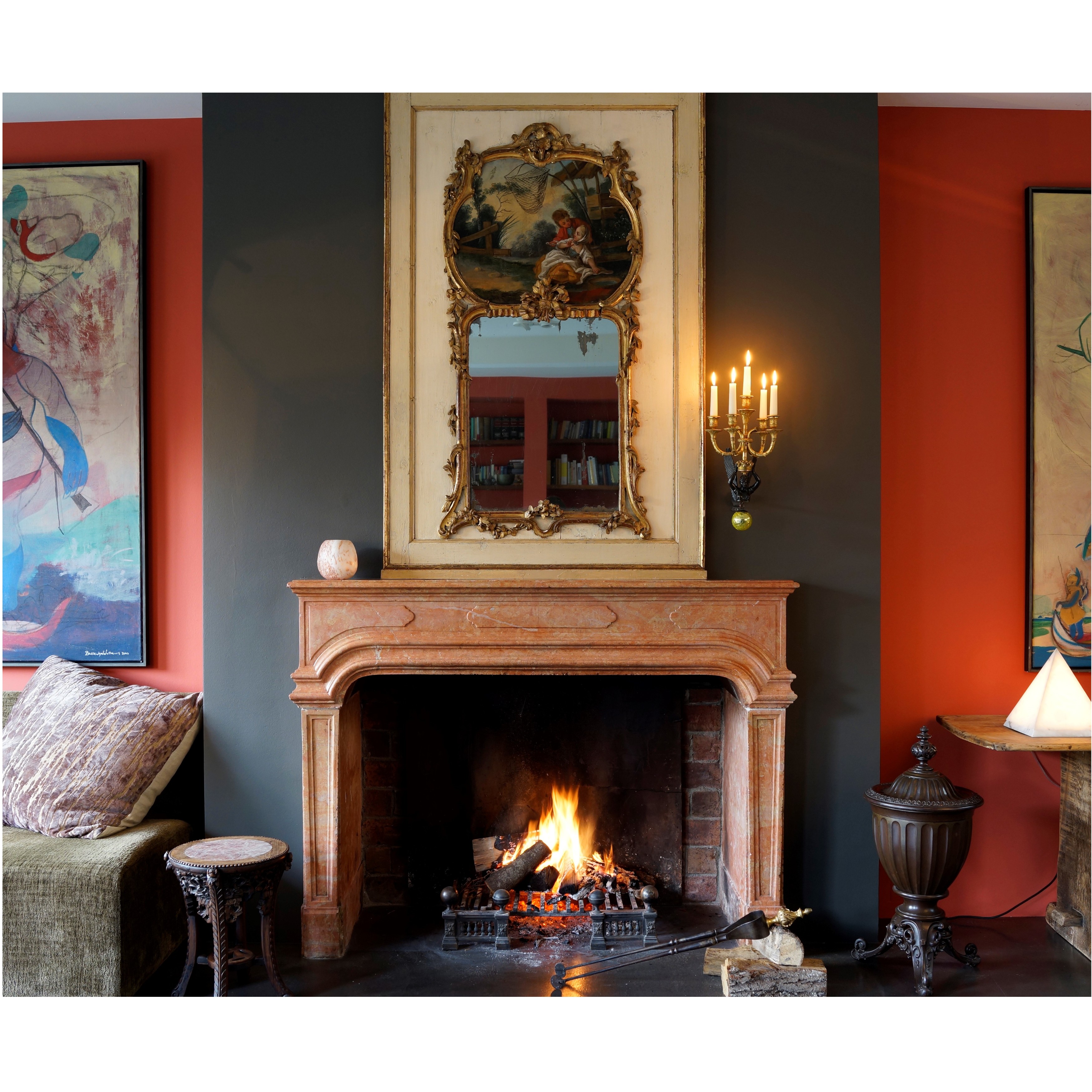 Antieke Kalkstenen Louis XIV Schouw